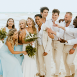 Bridesmaids and groomsmen photo at the beach in Riviera Maya