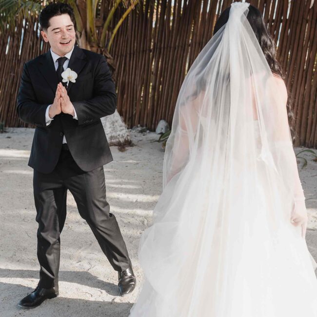 Bride and groom first look moment