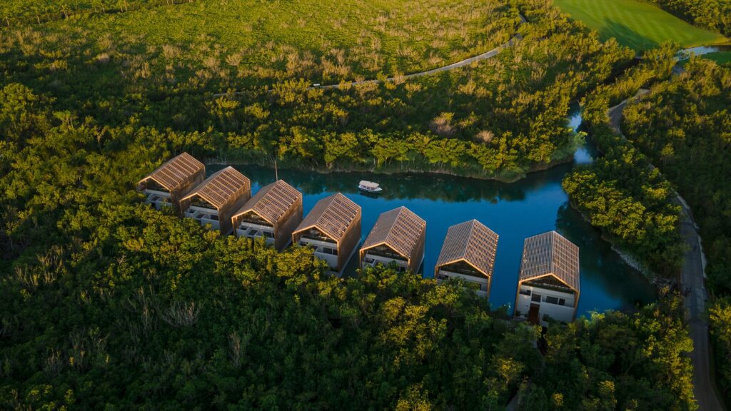 Aerial view of Banyan Tree Mayakoba, a luxury destination wedding venue in Riviera Maya Mexico
