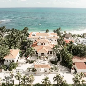 Aerial view of Villa La Joya beachfront private venue in Riviera Maya